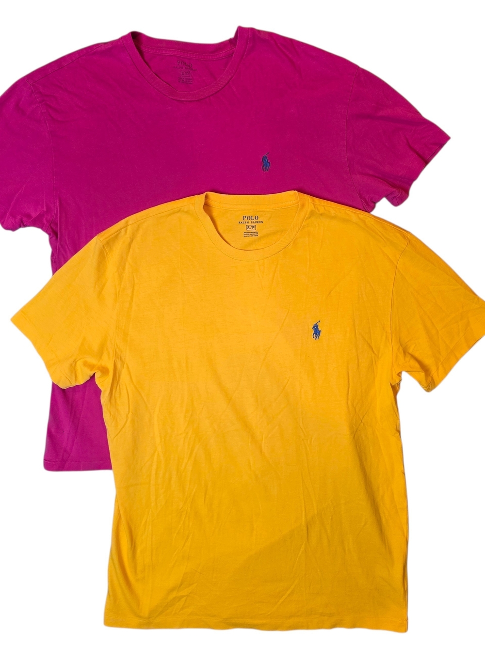 Polo by Ralph Lauren Womans Small Crew Tees Yellow Fuchsia Preppy Sporty Casual